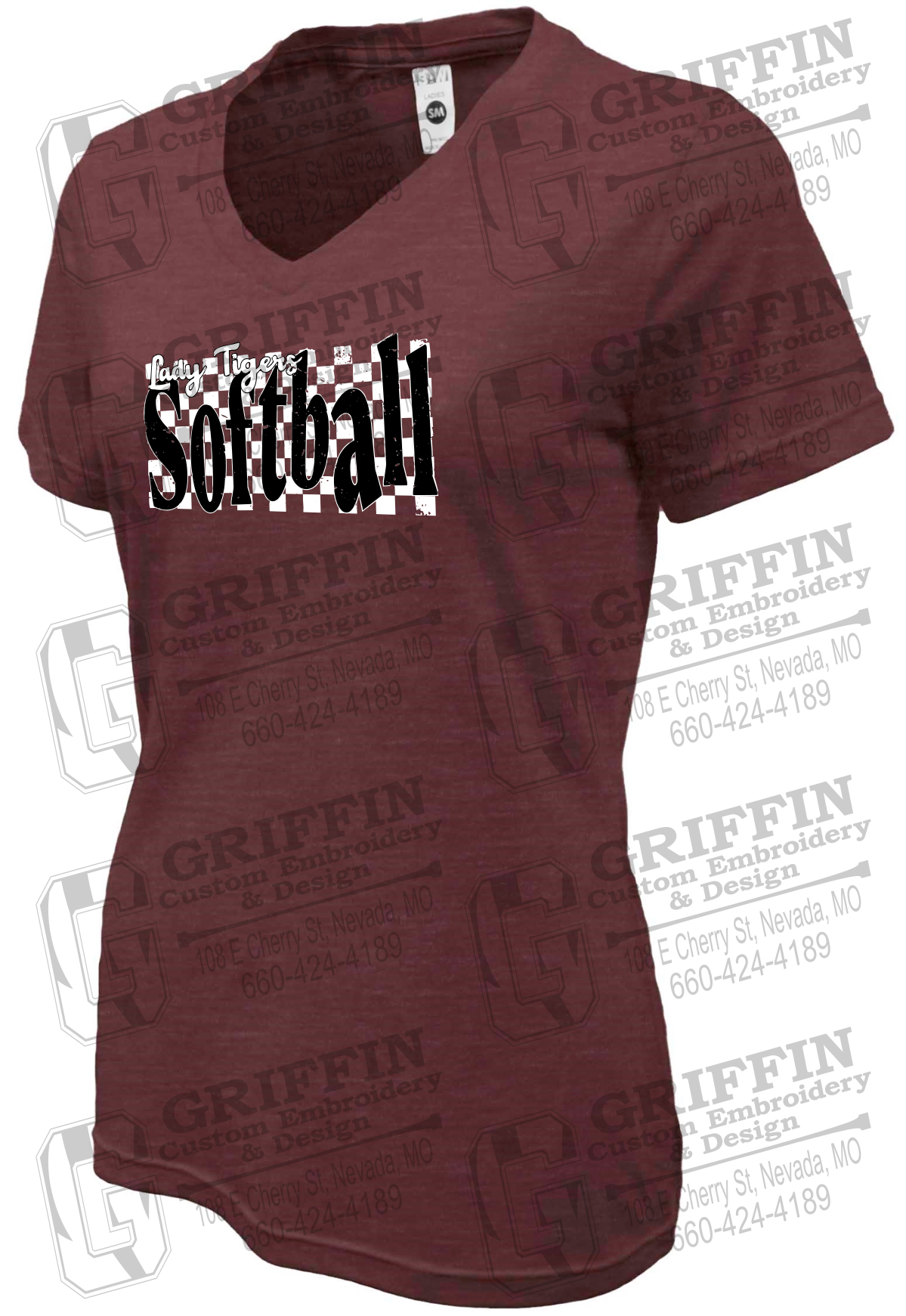 Womens Soft-Tek V-Neck T-Shirt - Softball - Nevada Tigers 27-J