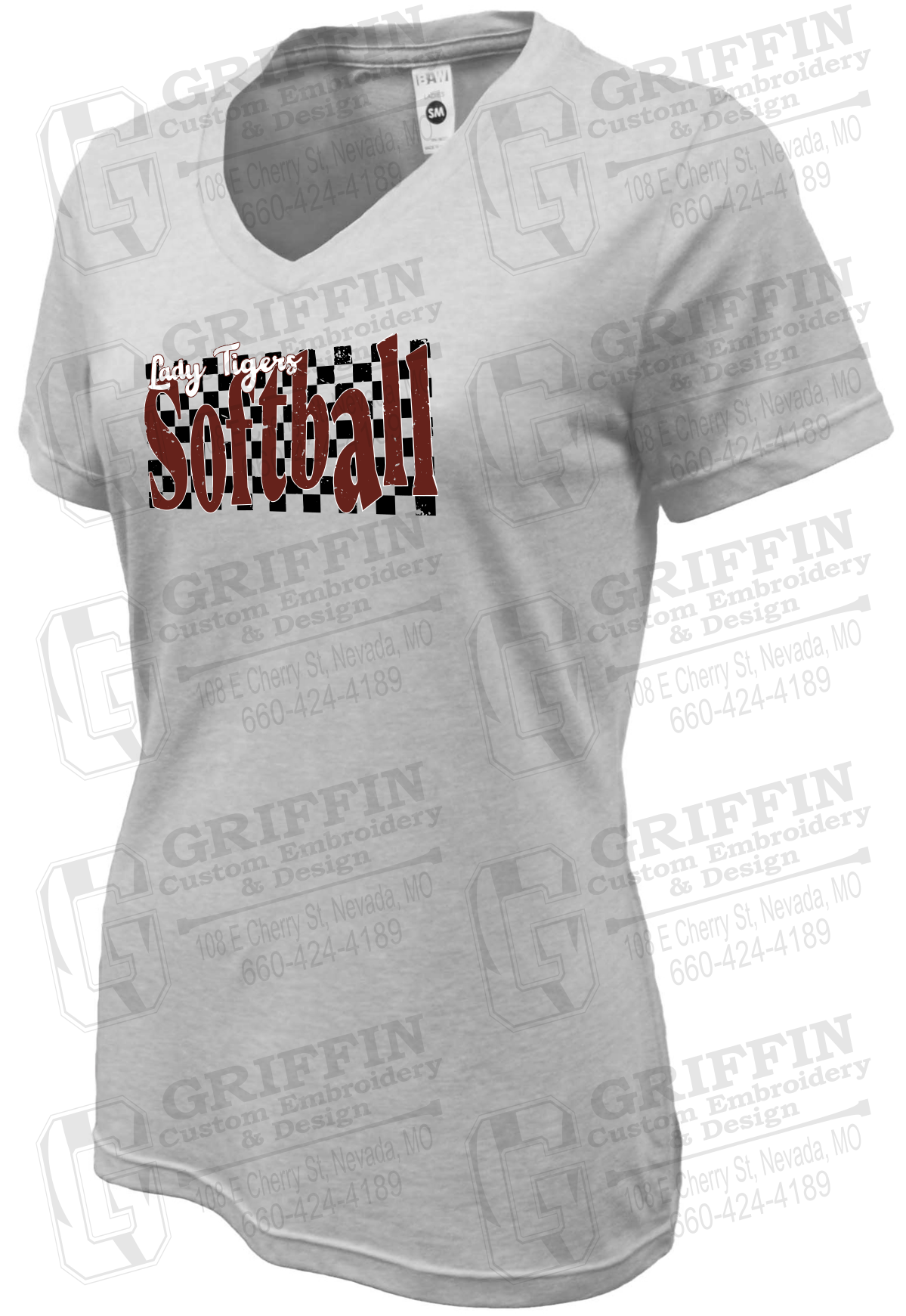 Womens Soft-Tek V-Neck T-Shirt - Softball - Nevada Tigers 27-J