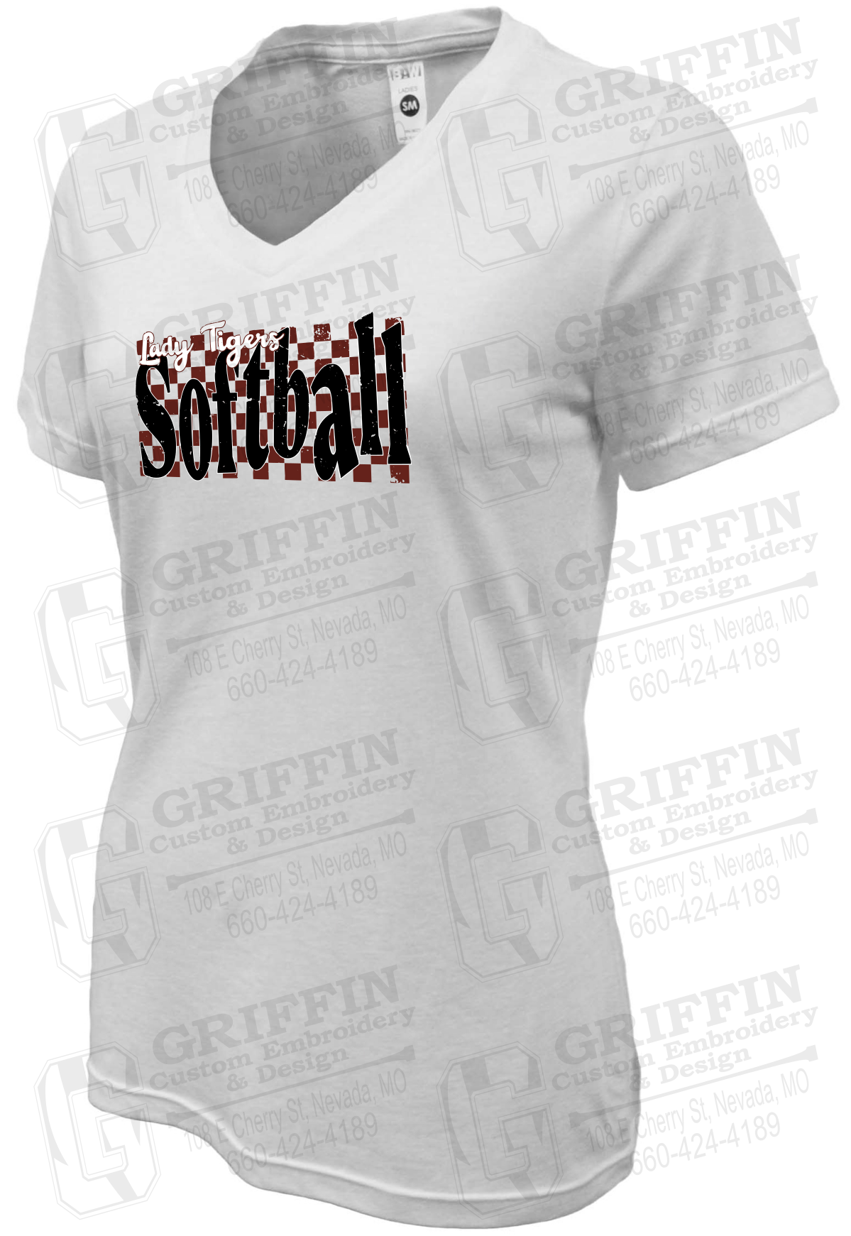 Womens Soft-Tek V-Neck T-Shirt - Softball - Nevada Tigers 27-J
