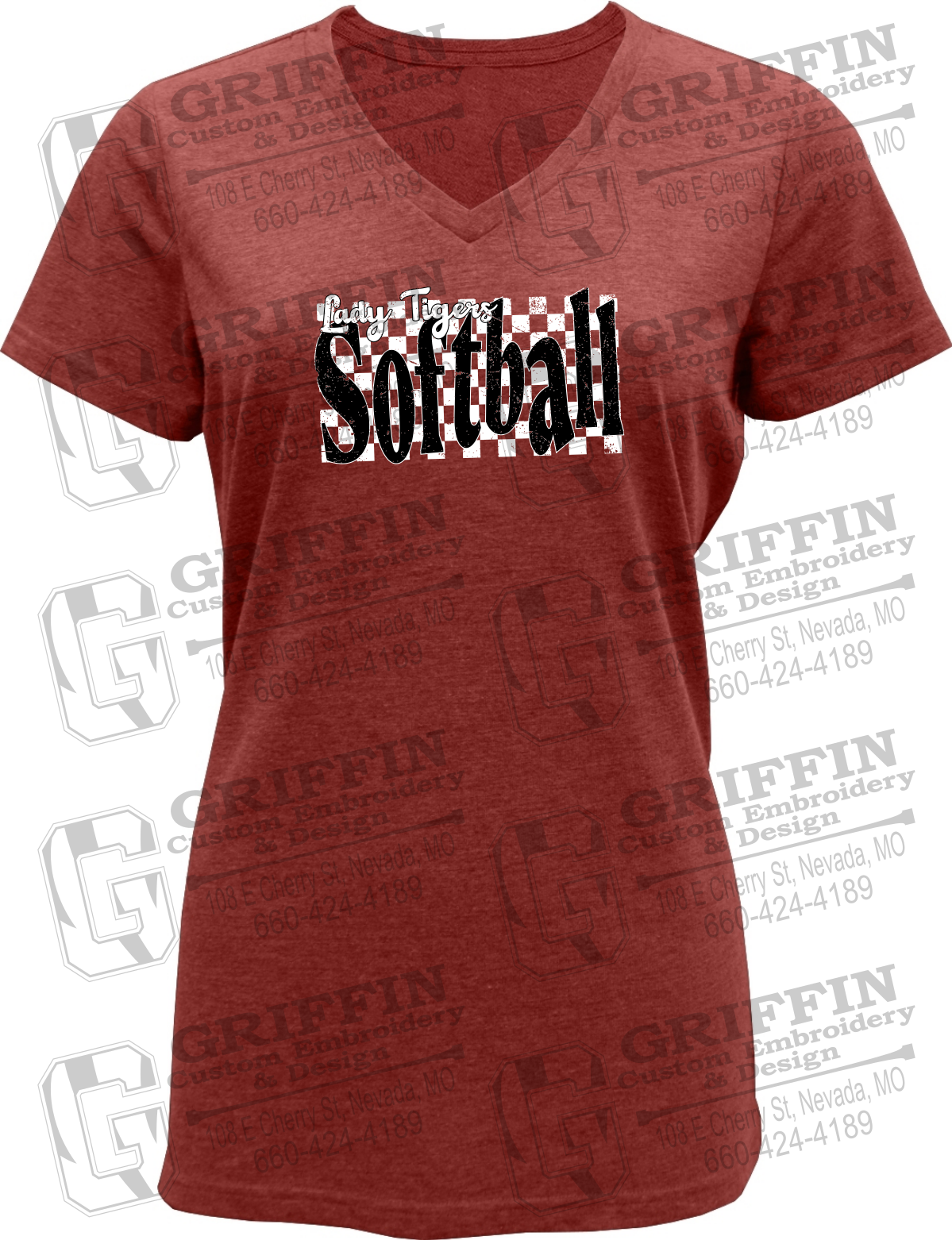 Womens Soft-Tek V-Neck T-Shirt - Softball - Nevada Tigers 27-J