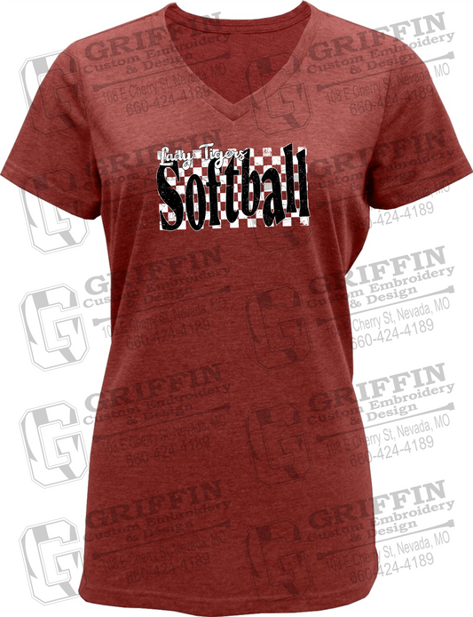 Womens Soft-Tek V-Neck T-Shirt - Softball - Nevada Tigers 27-J