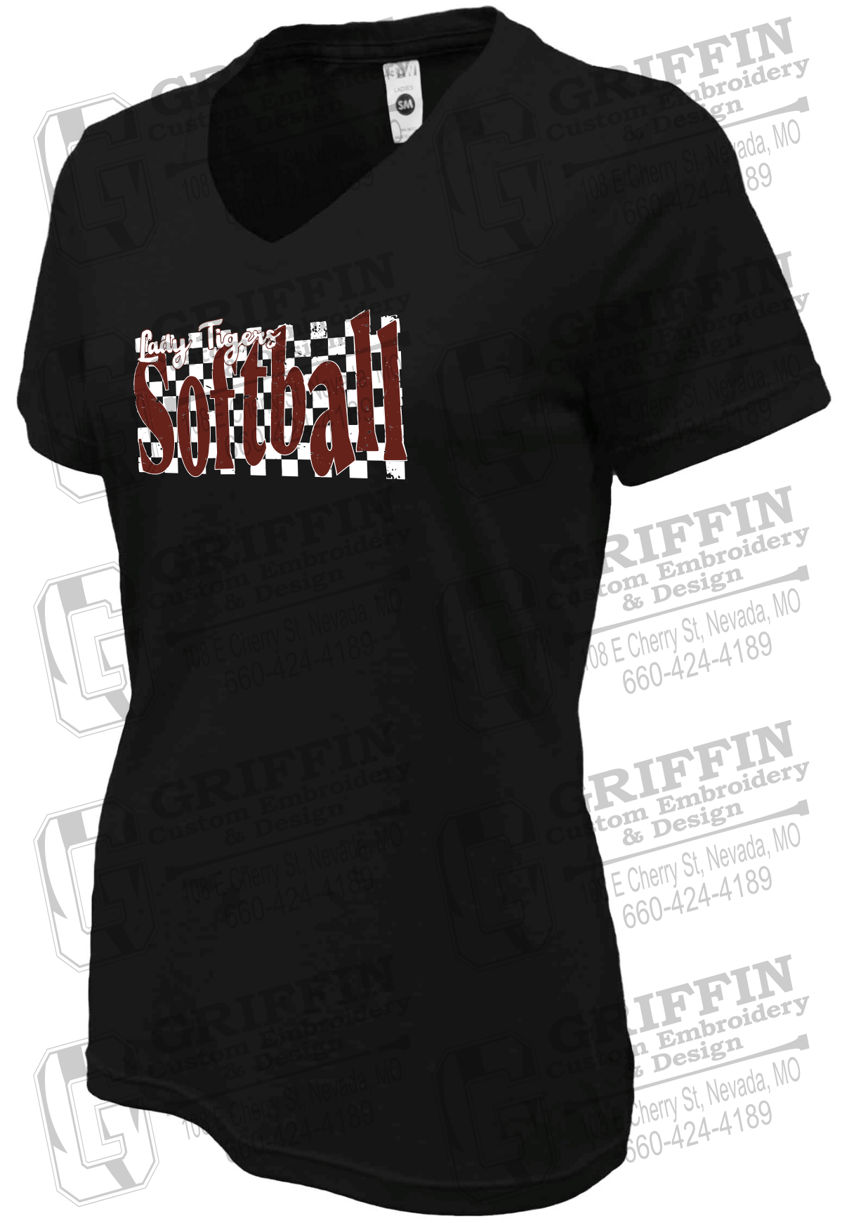 Womens Soft-Tek V-Neck T-Shirt - Softball - Nevada Tigers 27-J