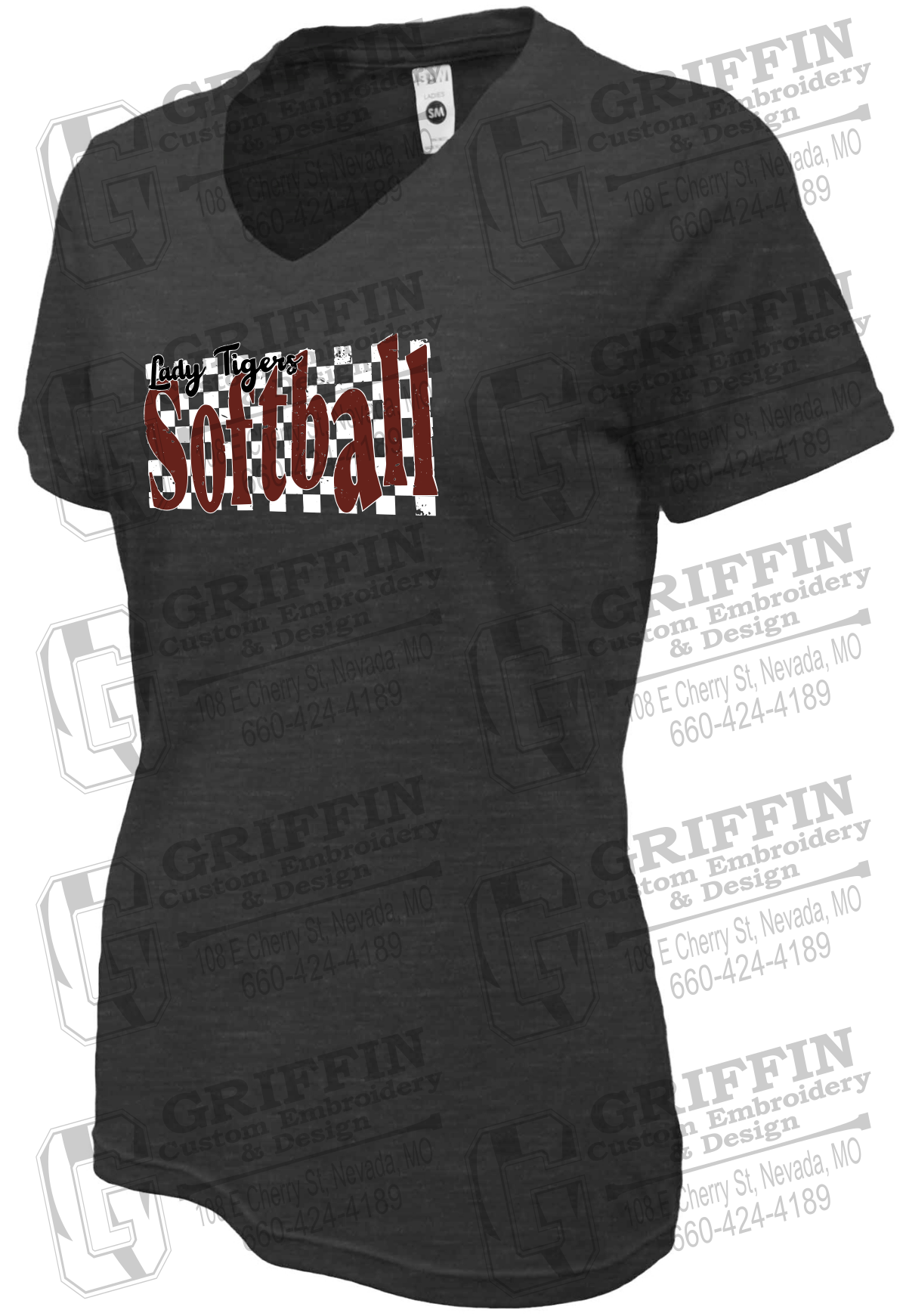 Womens Soft-Tek V-Neck T-Shirt - Softball - Nevada Tigers 27-J