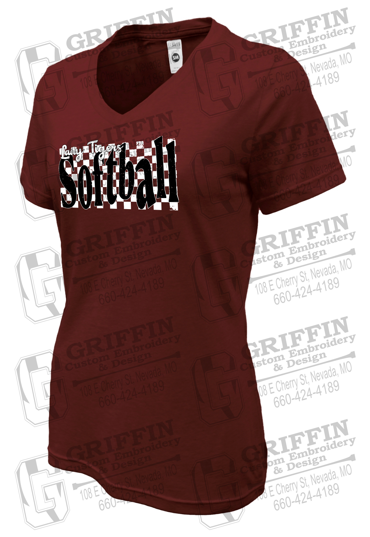 Womens Soft-Tek V-Neck T-Shirt - Softball - Nevada Tigers 27-J