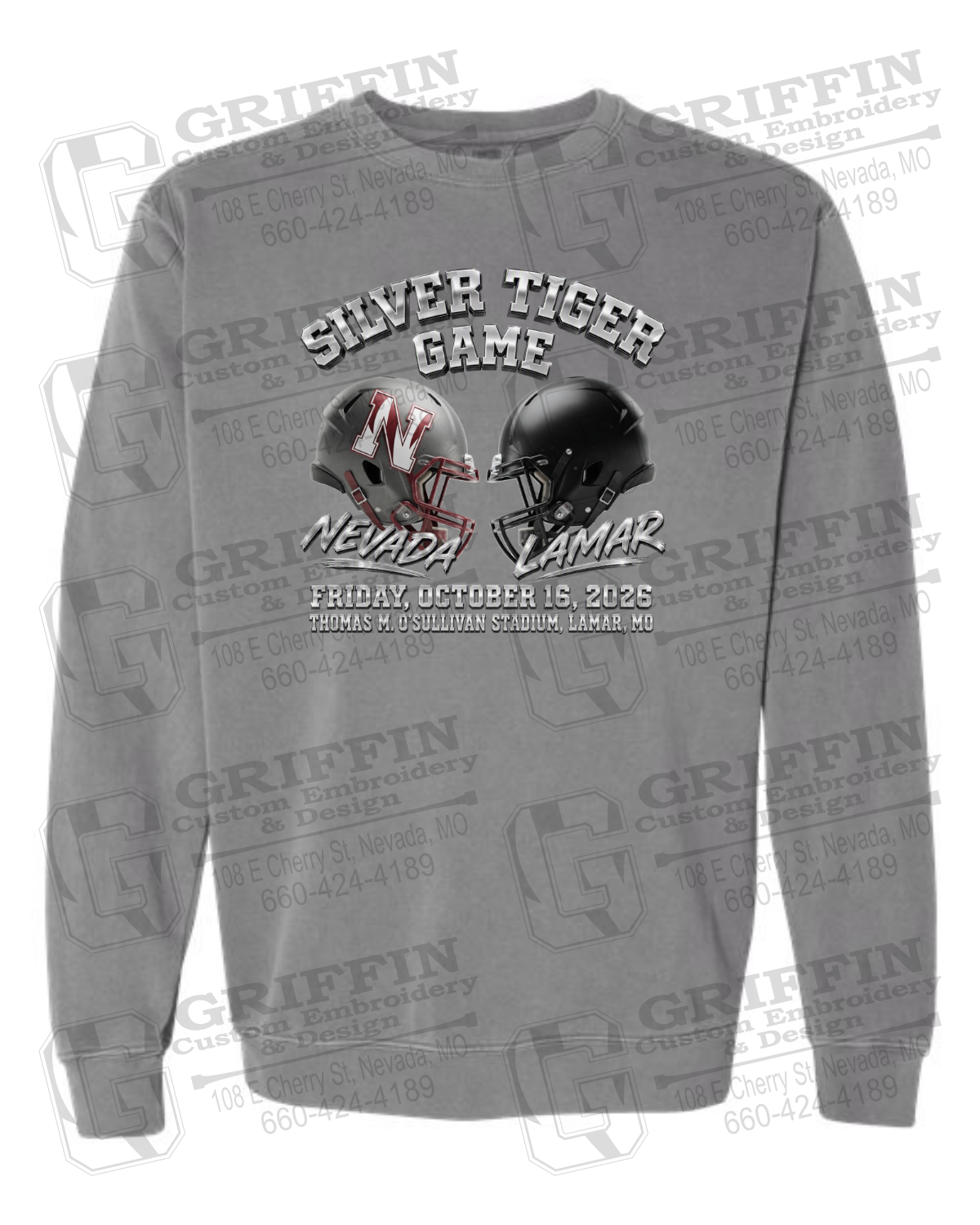Comfort Colors Crewneck Sweatshirt - Silver Tiger 2026 Football - Nevada Tigers 27-K