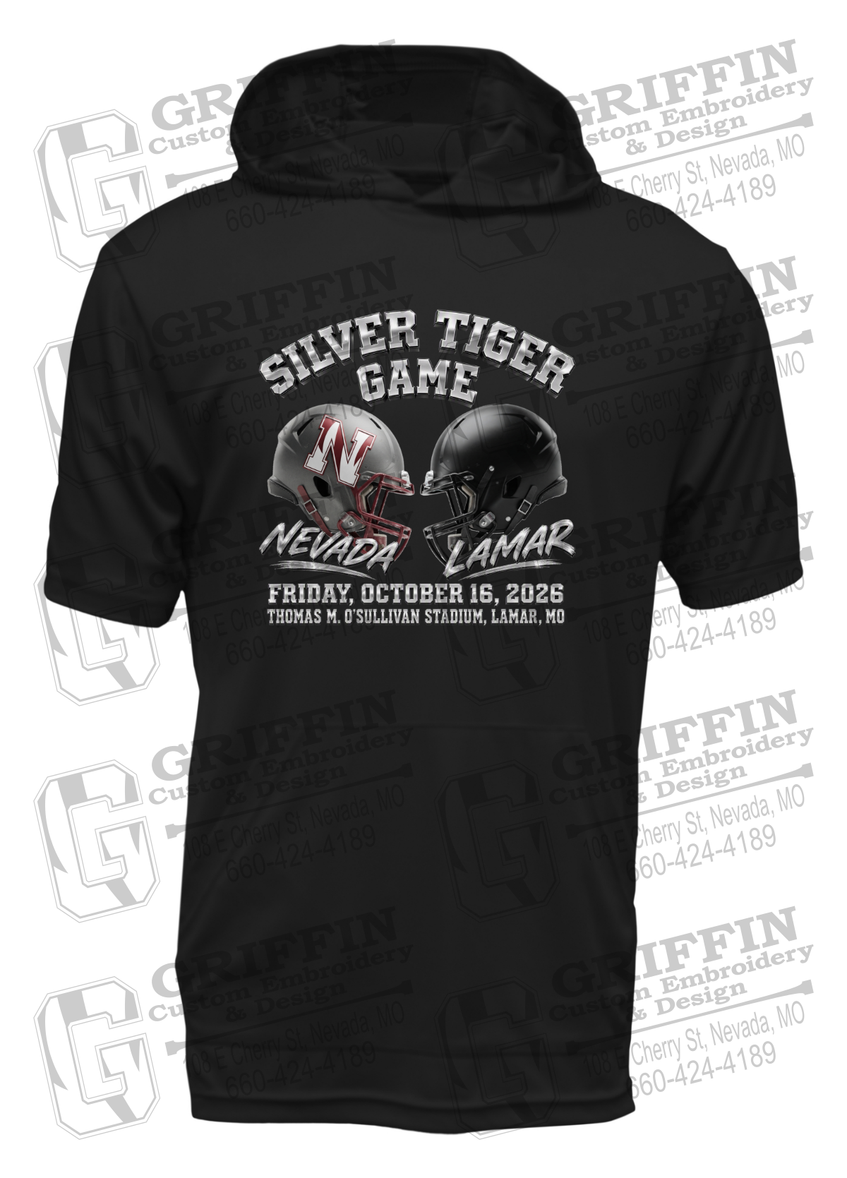 Dry-Fit Short Sleeve T-Shirt Hoodie - Silver Tiger 2026 Football - Nevada Tigers 27-K