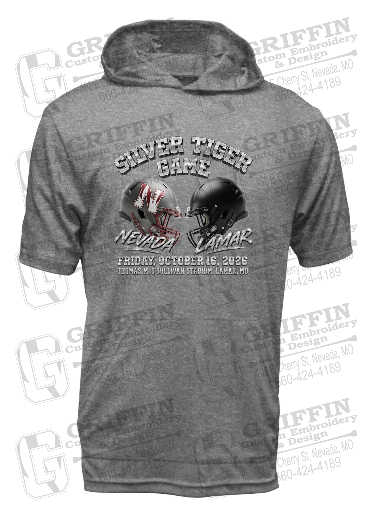 Dry-Fit Short Sleeve T-Shirt Hoodie - Silver Tiger 2026 Football - Nevada Tigers 27-K