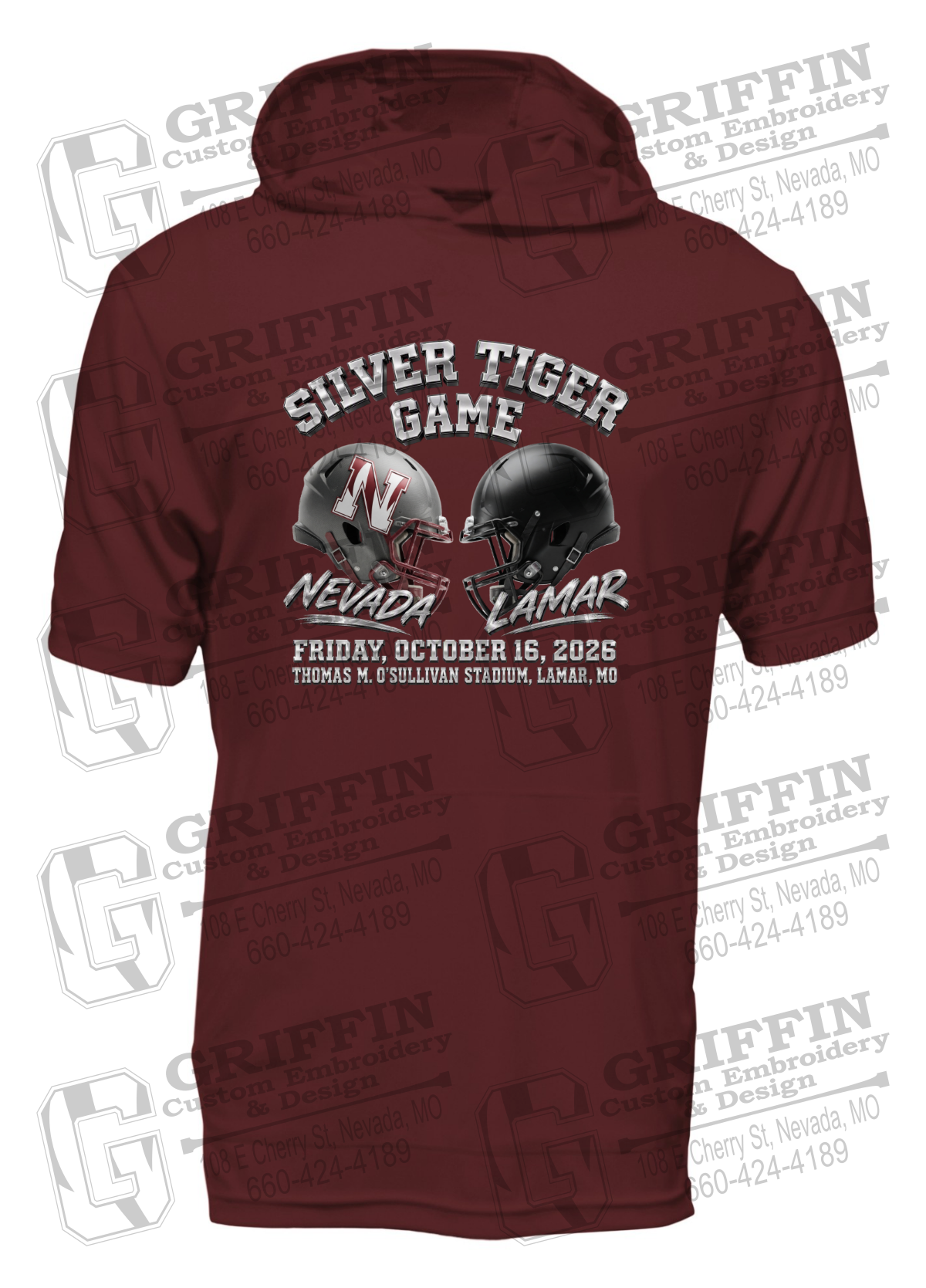 Dry-Fit Short Sleeve T-Shirt Hoodie - Silver Tiger 2026 Football - Nevada Tigers 27-K