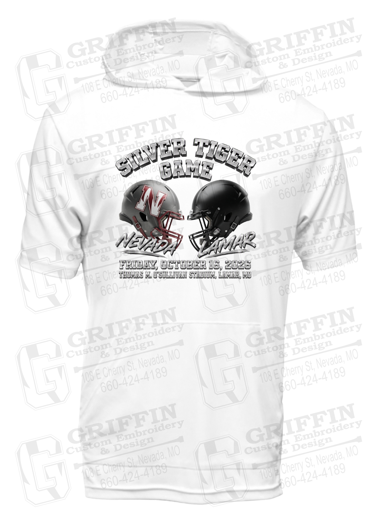 Dry-Fit Short Sleeve T-Shirt Hoodie - Silver Tiger 2026 Football - Nevada Tigers 27-K