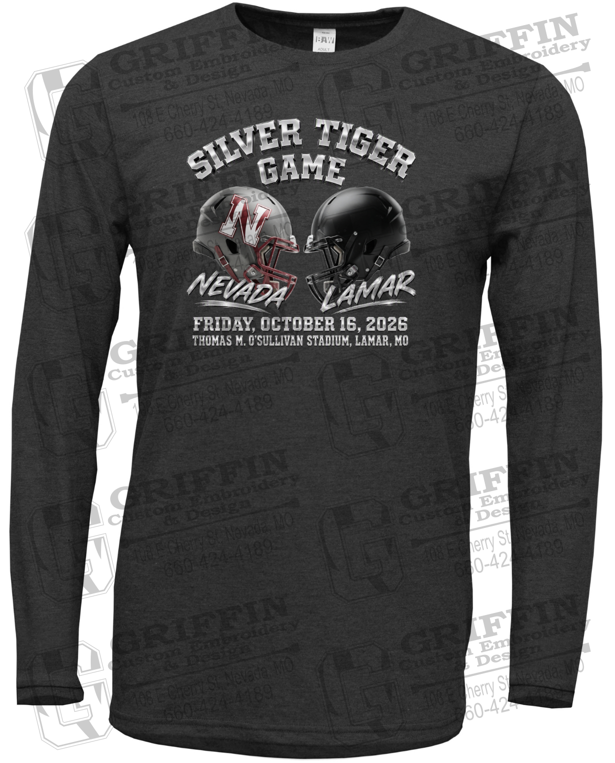 Soft-Tek Long Sleeve T-Shirt - Silver Tiger 2026 Football - Nevada Tigers 27-K