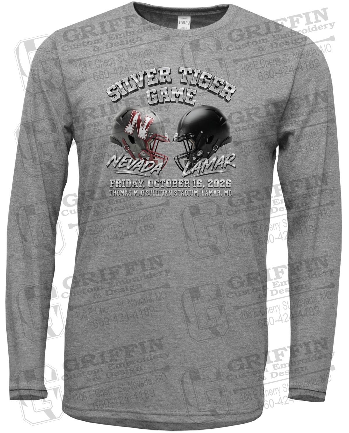 Soft-Tek Long Sleeve T-Shirt - Silver Tiger 2026 Football - Nevada Tigers 27-K