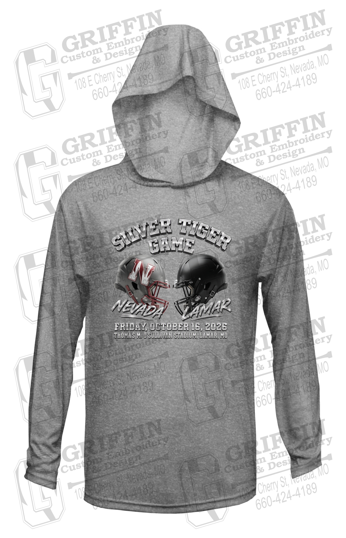 Dry-Fit T-Shirt Hoodie - Silver Tiger 2026 Football - Nevada Tigers 27-K