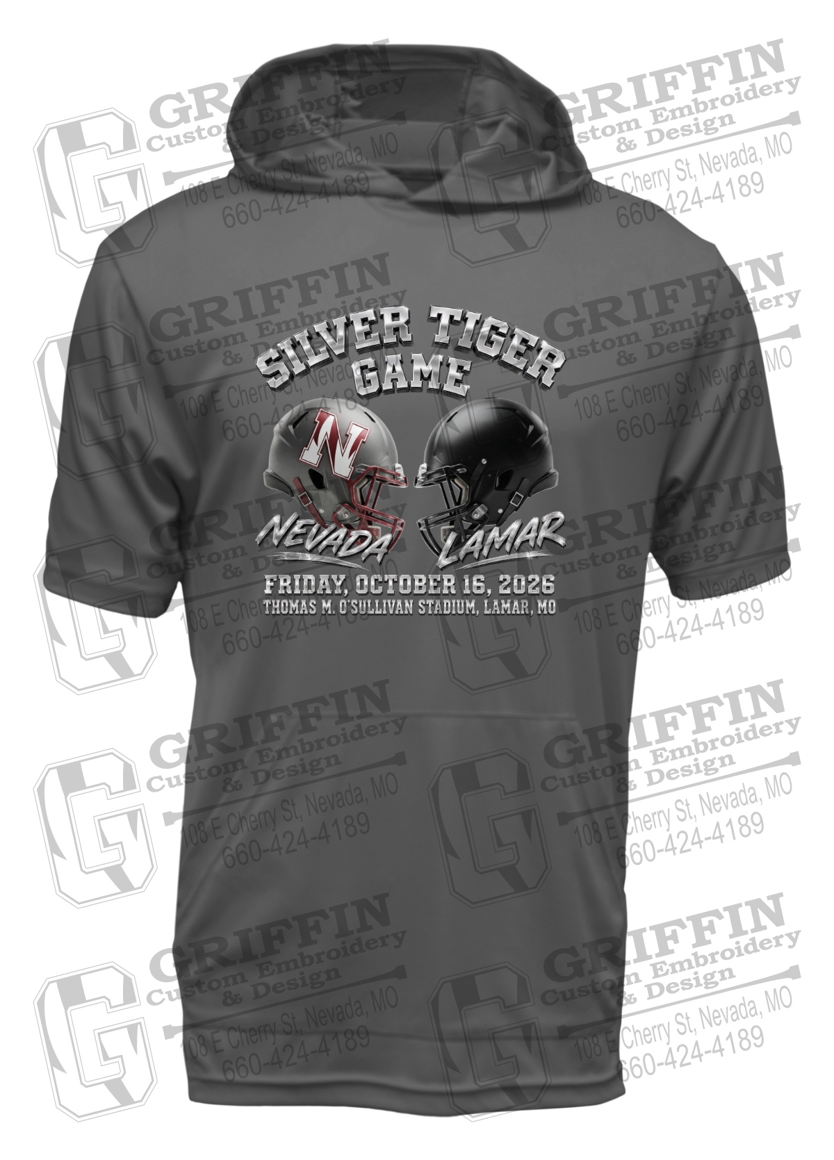 Dry-Fit Short Sleeve T-Shirt Hoodie - Silver Tiger 2026 Football - Nevada Tigers 27-K
