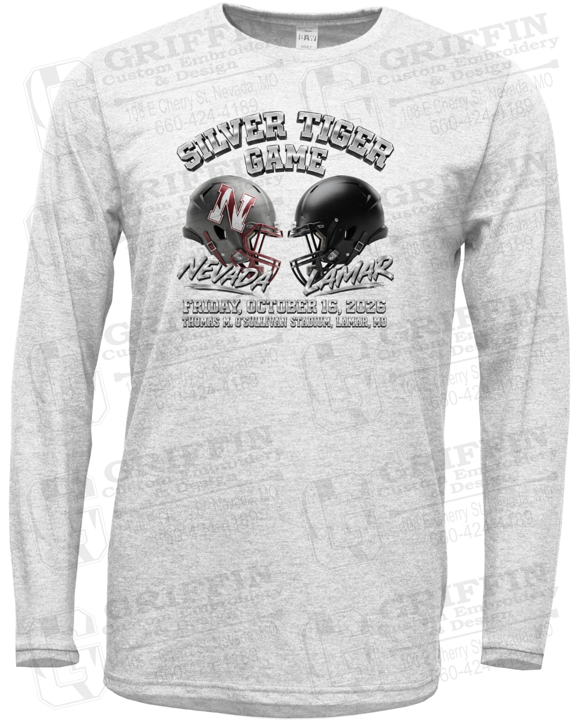 Soft-Tek Long Sleeve T-Shirt - Silver Tiger 2026 Football - Nevada Tigers 27-K