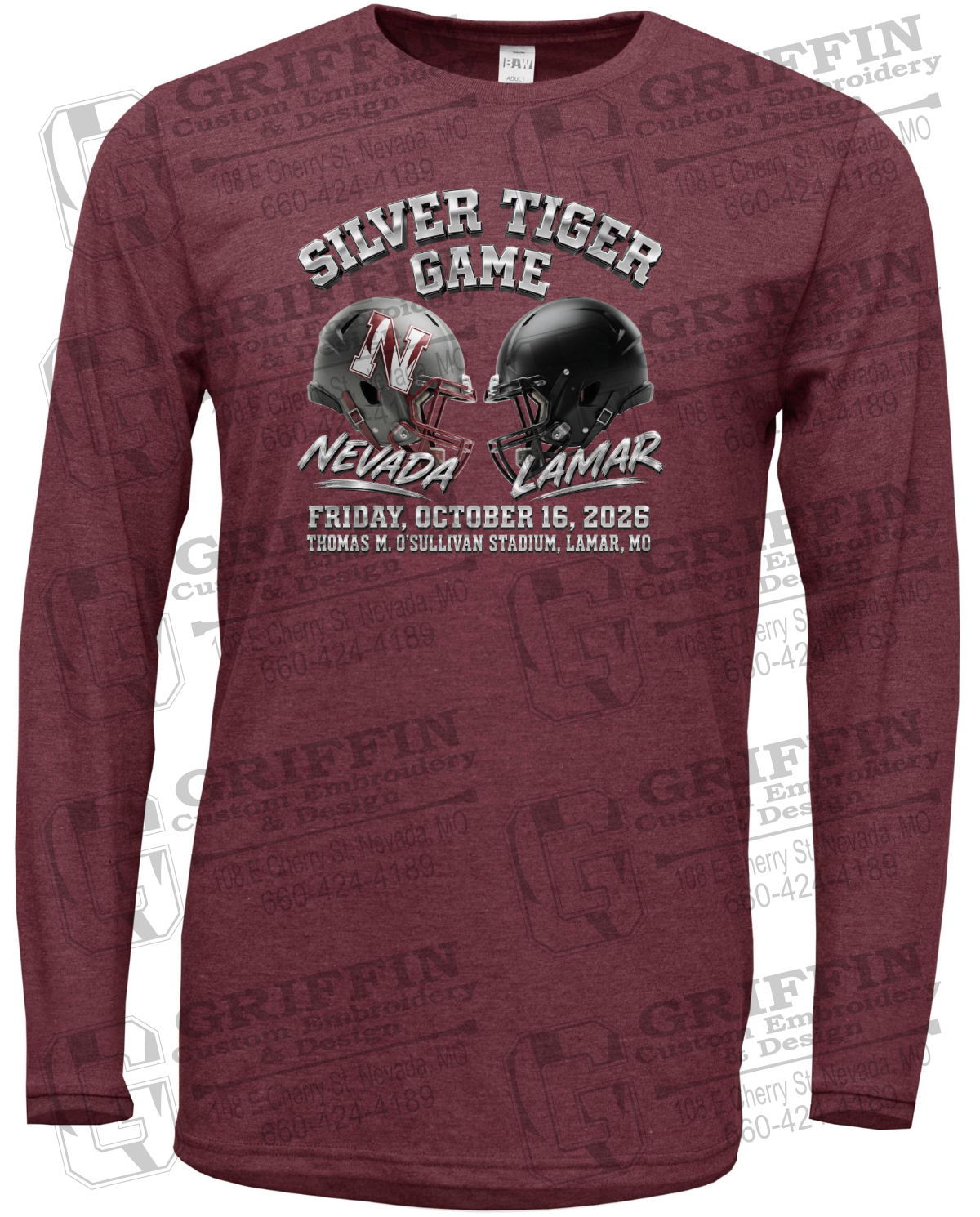 Soft-Tek Long Sleeve T-Shirt - Silver Tiger 2026 Football - Nevada Tigers 27-K
