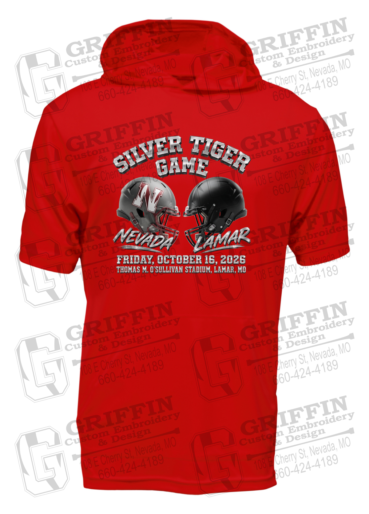 Dry-Fit Short Sleeve T-Shirt Hoodie - Silver Tiger 2026 Football - Nevada Tigers 27-K