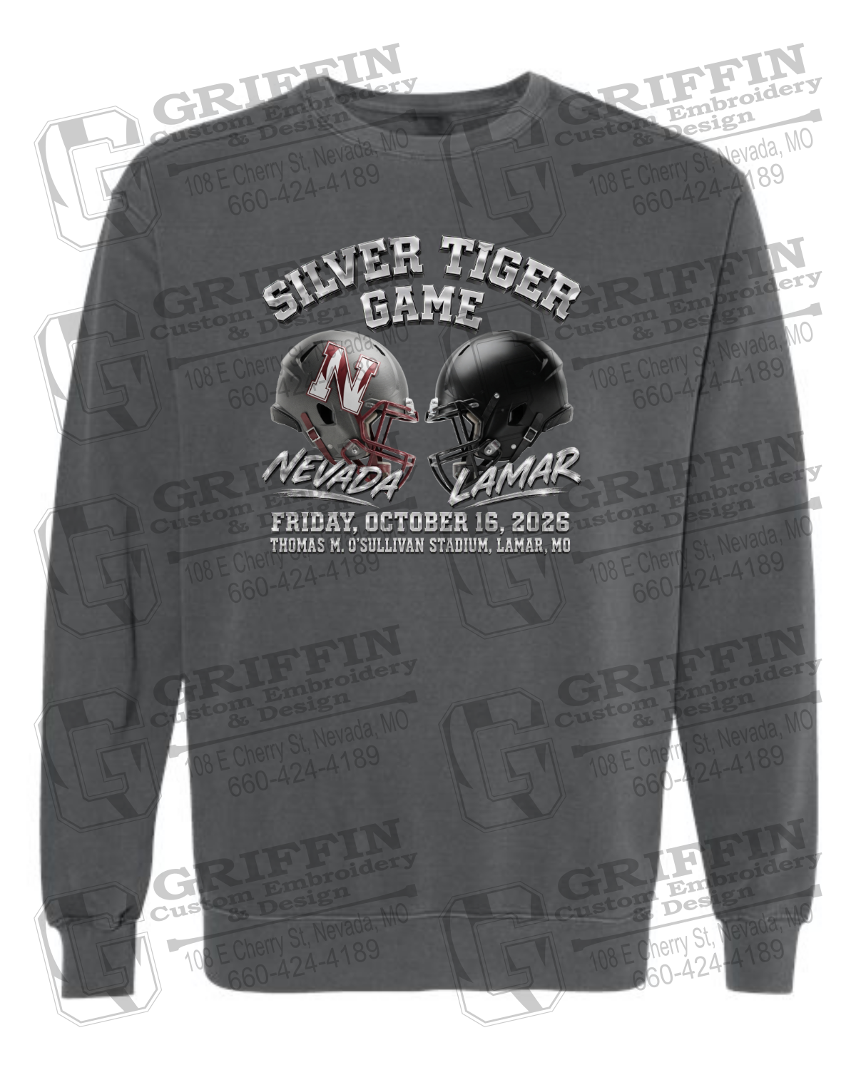 Comfort Colors Crewneck Sweatshirt - Silver Tiger 2026 Football - Nevada Tigers 27-K