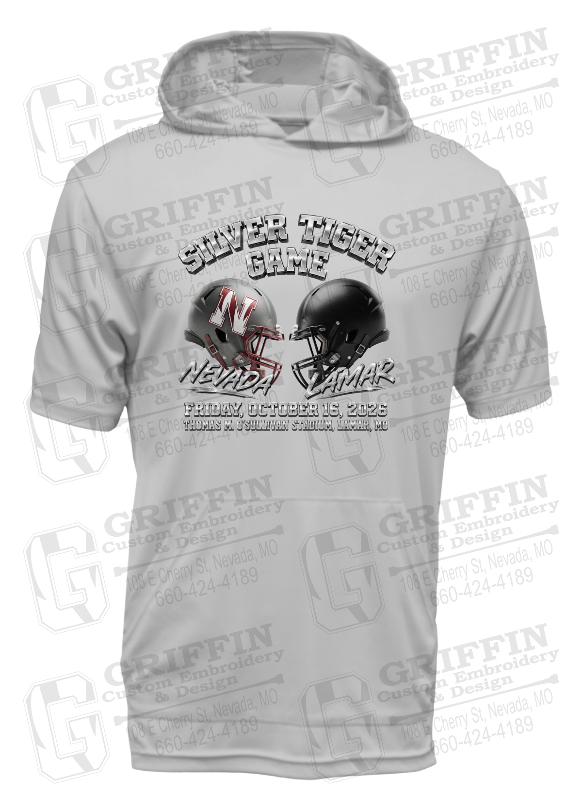 Dry-Fit Short Sleeve T-Shirt Hoodie - Silver Tiger 2026 Football - Nevada Tigers 27-K