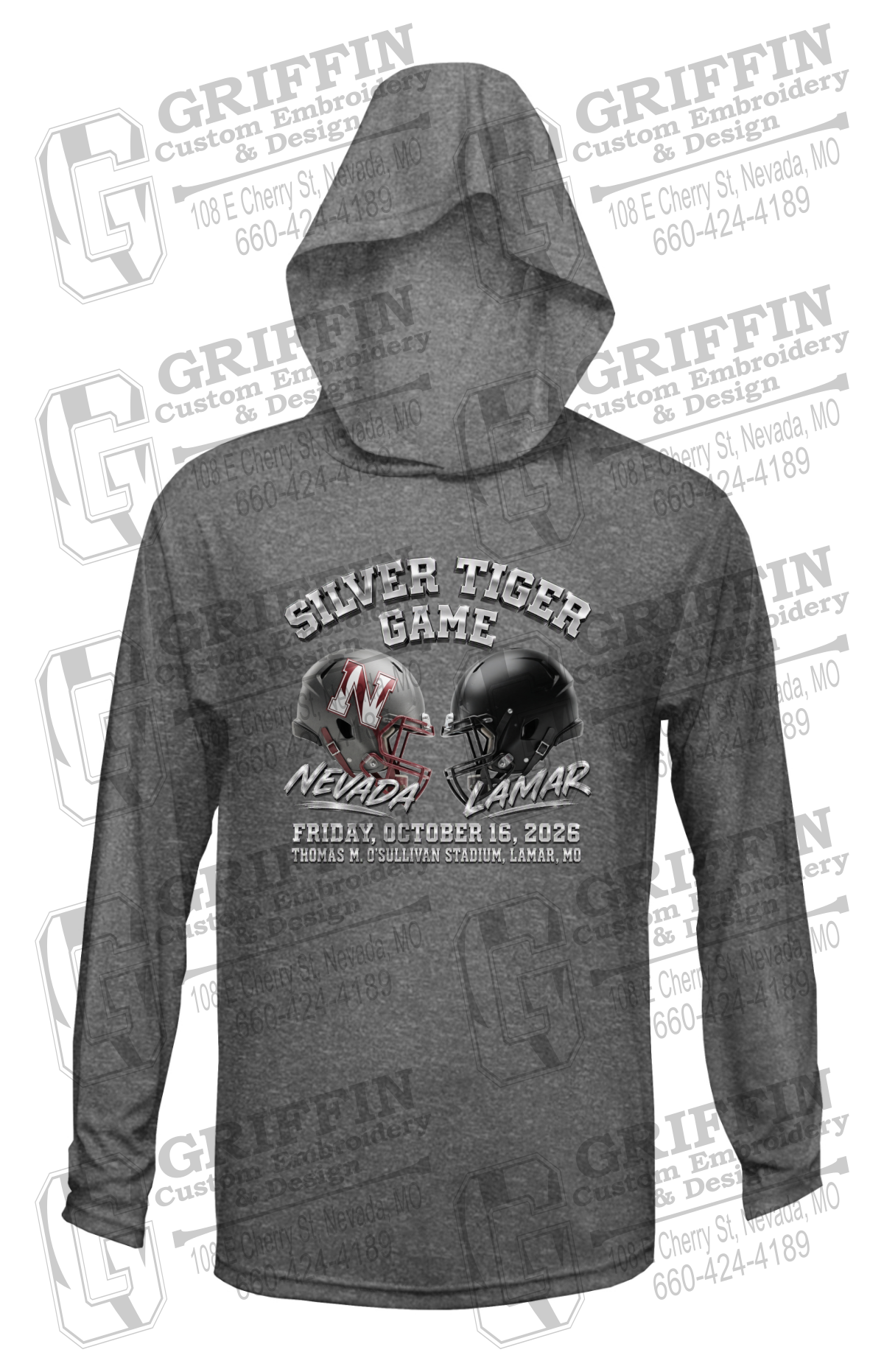 Dry-Fit T-Shirt Hoodie - Silver Tiger 2026 Football - Nevada Tigers 27-K