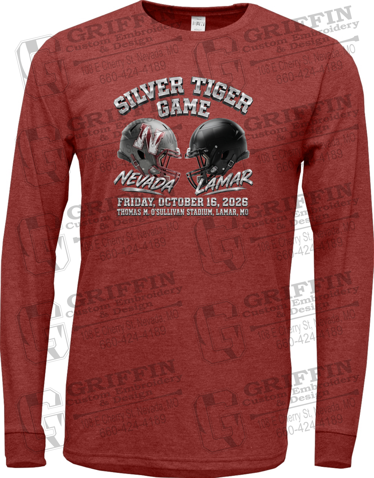 Soft-Tek Long Sleeve T-Shirt - Silver Tiger 2026 Football - Nevada Tigers 27-K