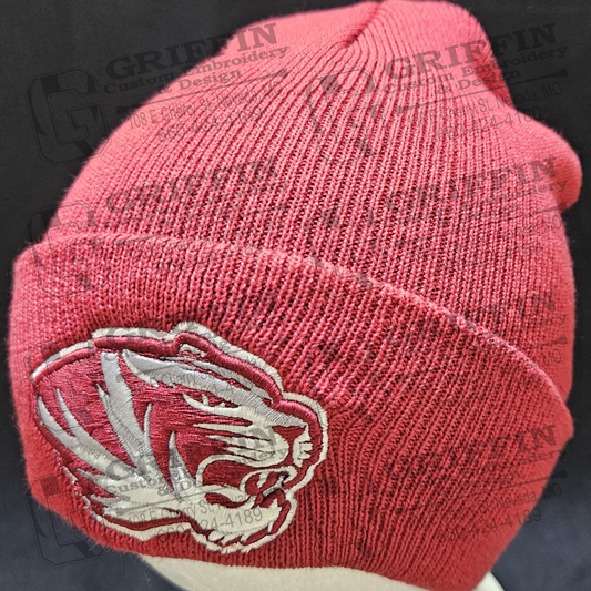 3D Embroidered Polar Cuff Beanie - Cardinal w/ Tiger Head Logo