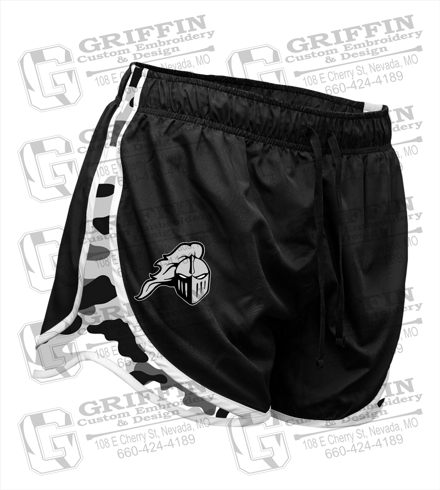 Womens Running Shorts - NEVC Knights Helmet Logo