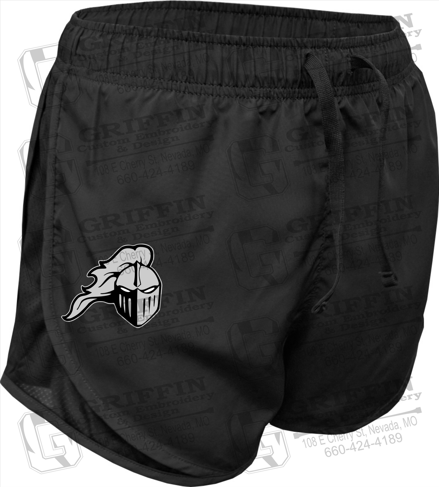 Womens Running Shorts - NEVC Knights Helmet Logo