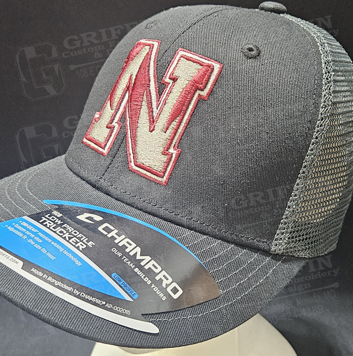 3D Embroidered Low Profile Trucker Snapback Cap - Black/Graphite w/ Nevada N Logo