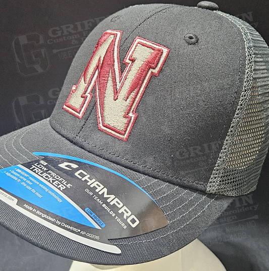 3D Embroidered Low Profile Trucker Snapback Cap - Black/Graphite w/ Nevada N Logo