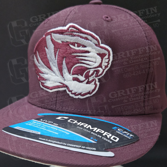 3D Embroidered MVP Fitted Cap - Maroon w/ Tiger Head Logo
