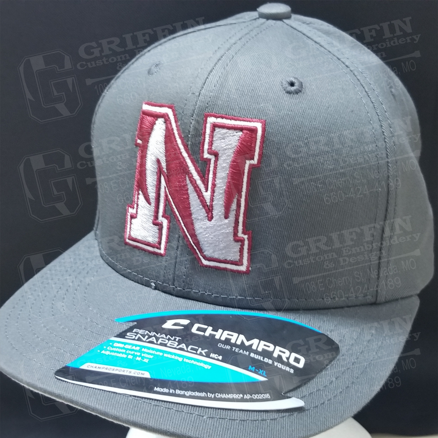 3D Embroidered Pennant Snapback Cap - Graphite w/ Nevada N Logo