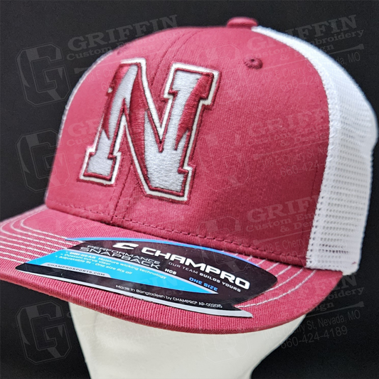 3D Embroidered Trucker Snapback Cap - Cardinal/White w/ Nevada N Logo